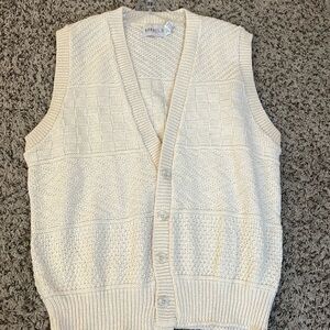 VINTAGE Barrel II Vest Cream Chunky Knit Grandpa Dad Cardigan Vest Size XL